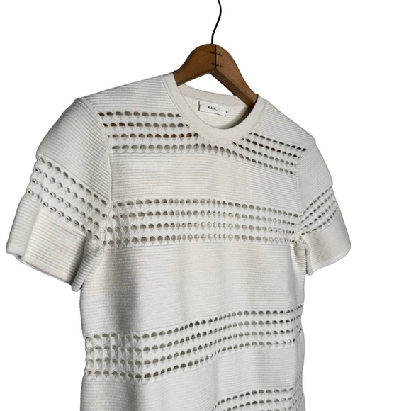 A.L.C. | White Open Knit Ribbed Crew Neck Tee Size Small - Picture 4 of 7